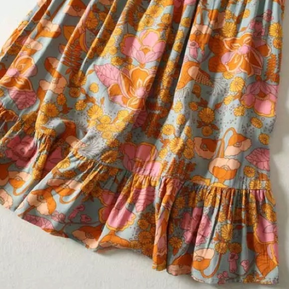 SOLD OUT Boho Orange Gypsy Retro Floral Babydoll Dress - Picture 4 of 5